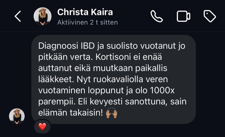 Asiakaspalaute Christa Kairalta: olo 1000x parempi, sain elämän takaisin