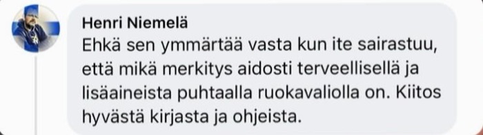 Henri Niemelän palaute: kiitos hyvästä kirjasta ja ohjeista