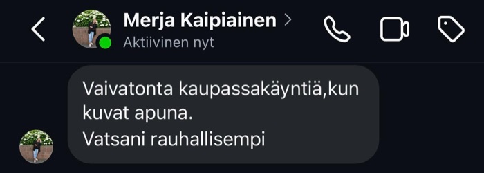 Merja Kaipiaisen palaute: vaivatonta kaupassakäyntiä kun kuvat apuna